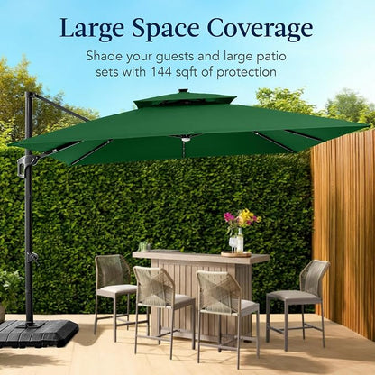 Best Choice Products 12x12ft LED Cantilever Patio Umbrella w/Base Included & - Image 4