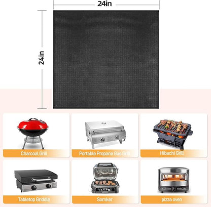 24 x 24in Heat Resistant Grill Mats for Outdoor Tabletop Grill to Protect Your Prep Grill Table, Heat Resistant Mats for Countertop, Fire Proof & Water Proof & Oil Proof BBQ Mat - Black-0.5mm