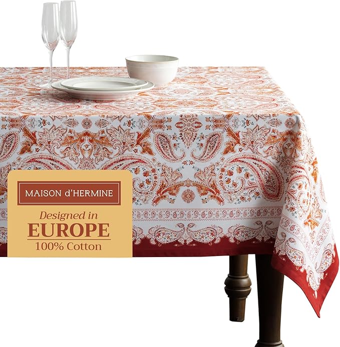 Maison d' Hermine Table Cloth Rectangle Table 100% Cotton 60 x 108 Inches Fall Tablecloth Reusable Everyday Use for Thanksgiving Christmas Decorations Dining Farmhouse Party (Orient)