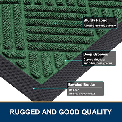 Smiry Front Door Mat Outside Entrance, Heavy Duty Outdoor Indoor Mat, Natural Rubber Doormat, Non Slip, Trap Dirt and Moisture, Easy Clean, Low Profile Patio Porch Entryway Mat, 35x23, Green