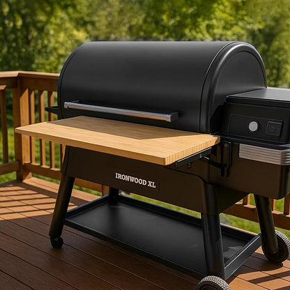 Iron Forge Tools 24x12 Wood Folding Grill Shelf Accessory - Compatible with Traeger Grill Ironwood, Ironwood XL, Timberline, & Timberline XL Models with PAL Pop and Lock Accessories Mount