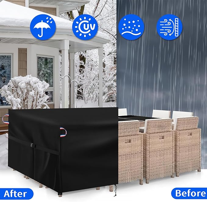 Patio Furniture Covers for Table and Chairs, Waterproof Patio Set Cover for 4-6 Person Patio Furniture Set/Outdoor Balcony Furniture Sets, Rectangular-96 L x 48" W x 28" H