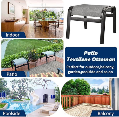 Outdoor Patio Ottoman Seat Textilene Portable Metal Footstool Portable Footrest Patio Chairs 2 Set Grey