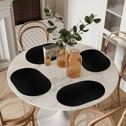 ADRIMER Placemats, Heat Resistant Oval Placemats Set of 4 Washable 12 x 17 Inch, Waterproof Table Mats, Wipeable Pu Place Mats for Kitchen, Dining Room, Black