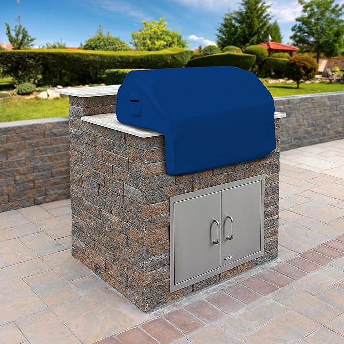 Covers & all Built-in Outdoor Grill Cover, Durable Heavy Duty 18 Oz Waterproof Cover Tuff Material with Air Pocket & Elastic for Snug Fit (44" W x 27" D x 26" H inches, Blue)