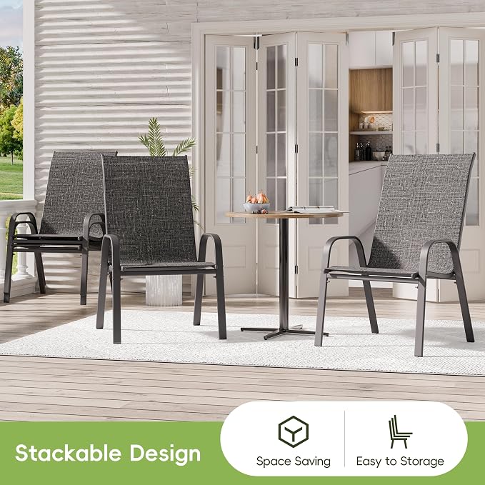 Patio Chairs Set of 2, Outdoor Dining Chairs Stackable - Image 5