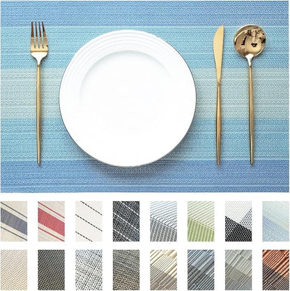Placemats Set of 6 Vinyl/Plastic Woven Place Mats for Kitchen Table Indoor/Outdoor Washable Placemat Wipeable Dining Table Mats (Ocean Geode,6)