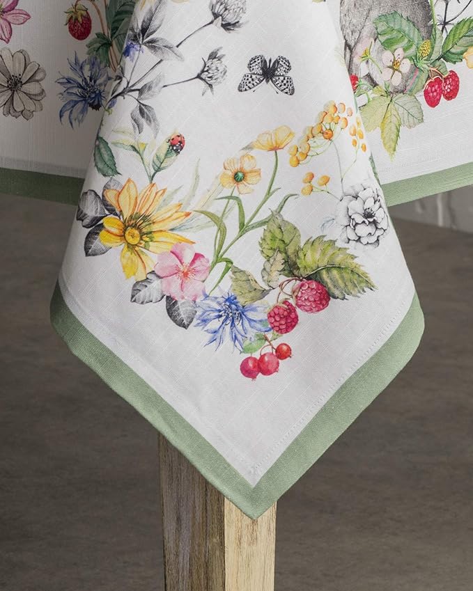 Maison d' Hermine Table Cloth Square Table 100% Cotton 54 x 54 Inches Tablecloth Reusable Decorative Everyday Use for Dining Room, Farmhouse, Home, Party, Festive & Wedding Spring Summer - Printemps