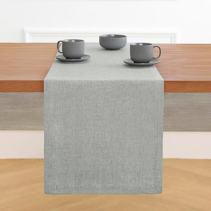 Solino Home Linen Table Runner 108 Inches Long - Athena, 100% Pure Linen Chambray Grey Table Runner 14 x 108 Inch for Dining
