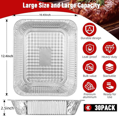 Aluminum Pans Half Size(30 Pack), 9x13, Heavy Duty Disposable Foil Pans for Baking, Roasting, Cooking, Heating, Storing, Deep Tin Foil Bakeware for Oven, Steam Table Tray, Cookware, Food Prepping