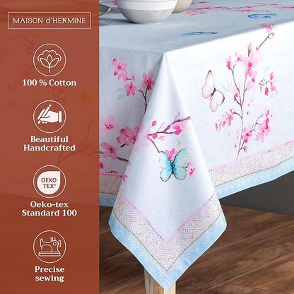 Maison d' Hermine Table Cloth Rectangle Table 100% Cotton 70 x 120 Inches Tablecloth Reusable Decorative for Dining Room, Farmhouse, Home, Party, Festive & Wedding Spring Summer - Blossoms in Spring