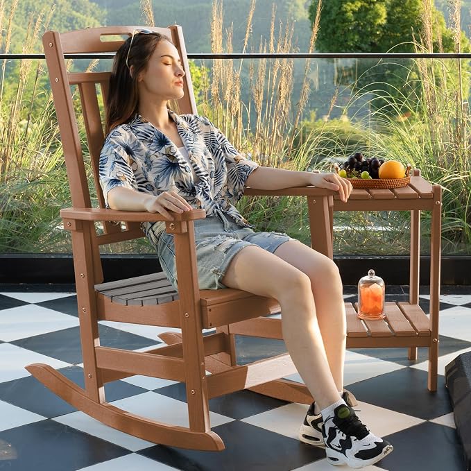 Oversized HDPE Outdoor Rocking Chair Set of 2, All-Weather, Teak | Heavy Duty - Image 4