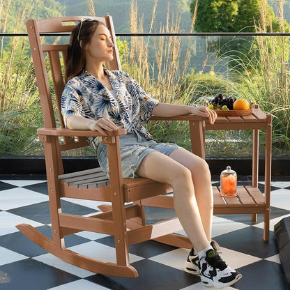 Oversized HDPE Outdoor Rocking Chair Set of 2, All-Weather, Teak | Heavy Duty - Image 4