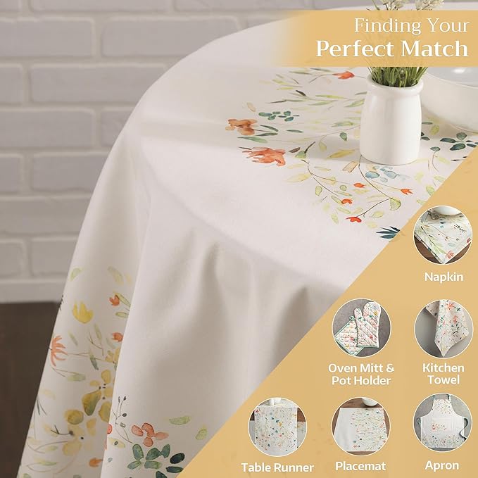 Maison d' Hermine Table Cloth Round Table 100% Cotton 69 Inches Tablecloth Reusable Decorative Everyday Use for Dining Room, Farmhouse, Home, Party, Festive & Wedding Spring Summer - Colmar