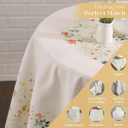 Maison d' Hermine Table Cloth Round Table 100% Cotton 69 Inches Tablecloth Reusable Decorative Everyday Use for Dining Room, Farmhouse, Home, Party, Festive & Wedding Spring Summer - Colmar