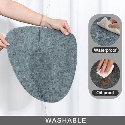 Placemats and Coasters, Washable Reversible Placemats Round Faux Leather Wipeable Place Mats Non Slip Heat Resistant Indoor Outdoor Table Mats (Set of 6, Gray Light Blue)
