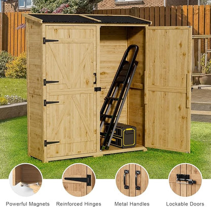 Gizoon Outdoor Cabinet, Waterproof Roof, Double Lockable Wooden Shed | 2 - Image 4