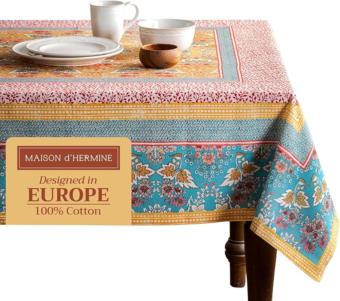 Maison d' Hermine Table Cloth Rectangle Table 100% Cotton 70 x 140 Inches Tablecloth Reusable Decorative Everyday Use for Dining Room, Farmhouse, Home Party, Festive & Wedding Spring Summer - Marquise