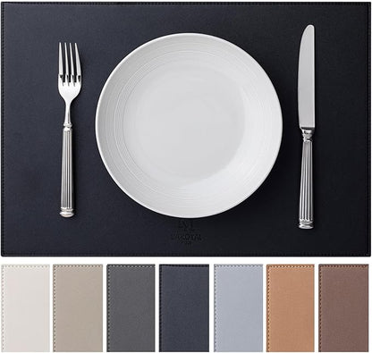 Faux Leather Placemats Set of 6 Vinyl Washable Wipeable Table Mats for Kitchen Dining Table Heat Resistant Waterproof Modern Indoor/Outdoor Placemats Non-Slip Easy Clean Place Mats (Black)