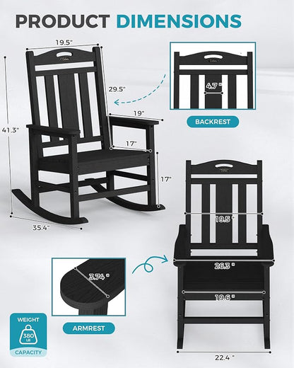 Oversized Outdoor Rocking Chairs Set of 4, 380lbs Heavy-Duty Large Patio Rocker - Image 2