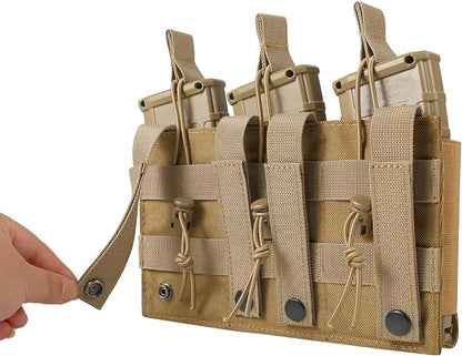 Open-Top Single/Double/Triple Molle Mag Pouch for 5.56mm M4 M16 AK AR Glock M1911 9mm Elastic Rifle Magazines Pistol Mag Pouches Holder Carrier with USA Flag Patch