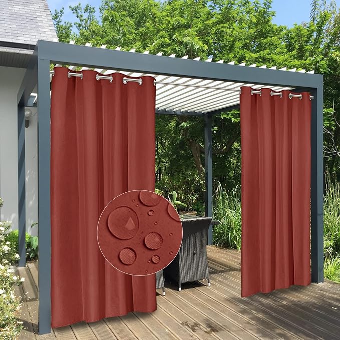 Easy-Going 100% Waterproof Outdoor Curtains 54x108 inch, Terra Red | Windproof by Easy-Going