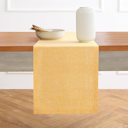 Solino Home Linen Small Table Runner 60 Inches - Athena, 100% Pure Linen Chambray Mustard Yellow Table Runner 14 x 60 Inch Ideal for Dresser and Coffee Tables, Spring, Easter