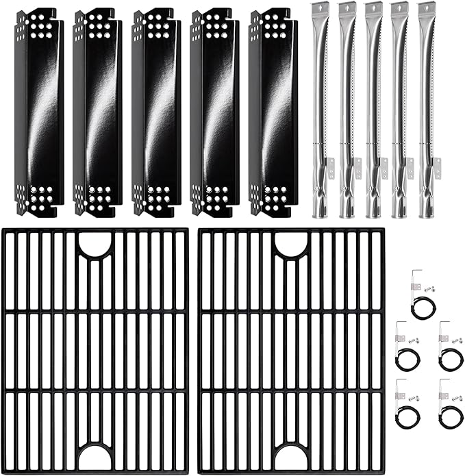 Hiorucet Grill Parts for Home Depot Nexgrill 720-0888N 720-0830H 720-0888 720-0888A Gas Grill, Cast Iron Grill Grates, Porcelain Steel Heat Plates, Burners for Nexgrill Replacement Parts 5 Burner