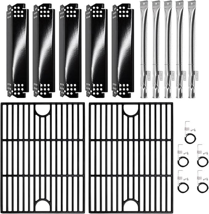 Hiorucet Grill Parts for Home Depot Nexgrill 720-0888N 720-0830H 720-0888 720-0888A Gas Grill, Cast Iron Grill Grates, Porcelain Steel Heat Plates, Burners for Nexgrill Replacement Parts 5 Burner