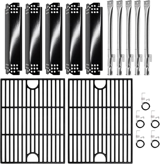 Hiorucet Grill Parts for Home Depot Nexgrill 720-0888N 720-0830H 720-0888 720-0888A Gas Grill, Cast Iron Grill Grates, Porcelain Steel Heat Plates, Burners for Nexgrill Replacement Parts 5 Burner
