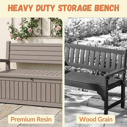 120 Gallon Outdoor Storage Bench, Lockable Patio Storage Bench, - Image 5