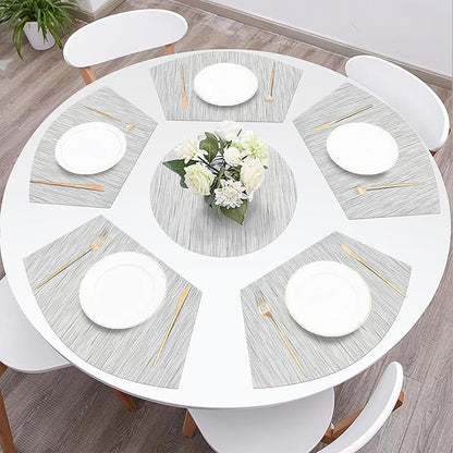 SHACOS Wedge Placemats Set of 8 Woven Vinyl Placemats for Small Round Table Place Mats Wipe Clean Non Slip Table Mats, Gray White