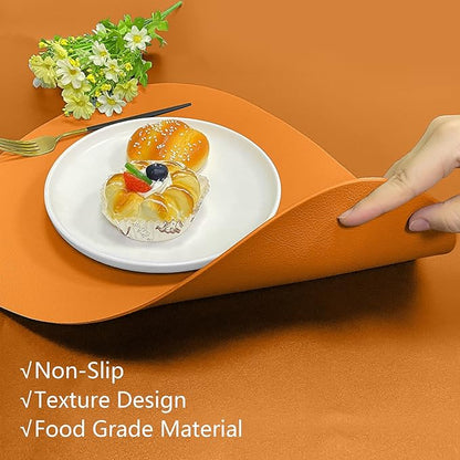 Herda Table Mats for Round Fall Placemats Set of 4 Outdoor Indoor Place Mats Leather Wipeable Washable Placemats for Kitchen Dining Patio Table Heat Resist Easy to Clean Orange Placemats