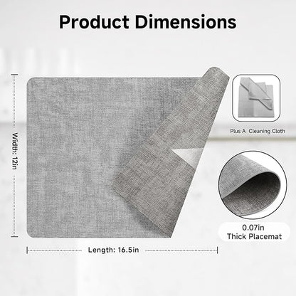 Faux Leather Vinyl Placemats Set of 6 Wipeable Heat Resistant Place Mats 100% Washable - Waterproof - Anti Slip Reversible Table Mats for Kitchen/Dining/Party, 12" x 16.5", Smokey Grey & Dark Grey
