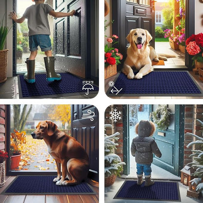 Smiry Front Door Mat Outside Entrance, Heavy Duty Natural Rubber Doormat, Non Slip, Trap Dirt and Moisture, Easy Clean, Low Profile Welcome Floor Mats for Indoor Outdoor Entry, 71x23 Inch, Navy Blue