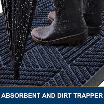 Smiry Front Door Mat Outside Entrance, Heavy Duty Sturdy Natural Rubber Doormat, Trap Dirt and Moisture, Easy Clean Low Profile Mats for Indoor Outdoor Entry, Irregular Triangle (59x24, Navy Blue)