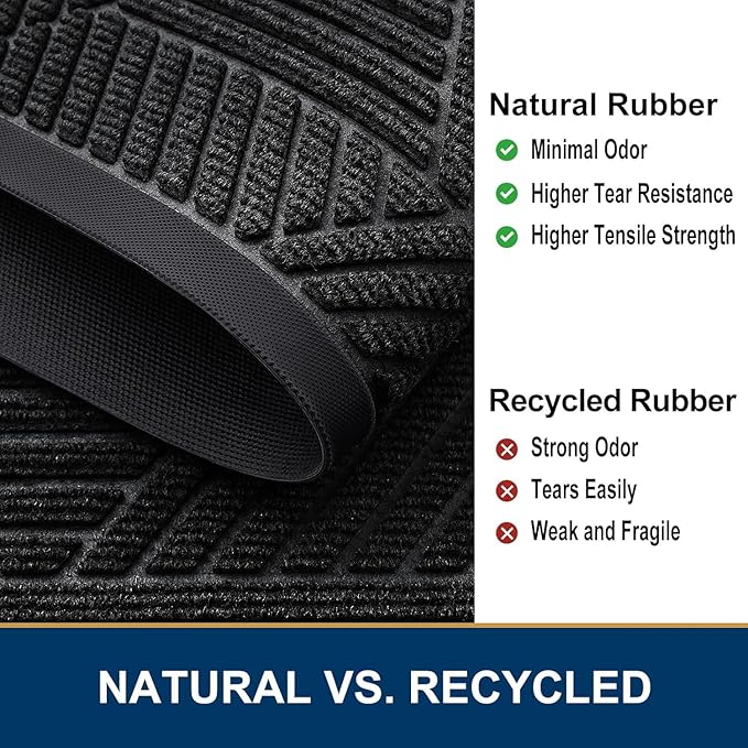 Smiry Half Circle Front Door Mat Outside Entrance, Heavy Duty Sturdy Natural Rubber Doormat, Trap Dirt and Moisture, Low Profile Mats for Indoor Outdoor Entry, Irregular Triangle (36x24, Black)