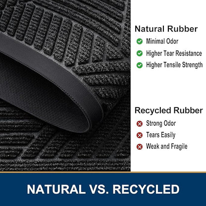 Smiry Half Circle Front Door Mat Outside Entrance, Heavy Duty Sturdy Natural Rubber Doormat, Trap Dirt and Moisture, Low Profile Mats for Indoor Outdoor Entry, Irregular Triangle (36x24, Black)