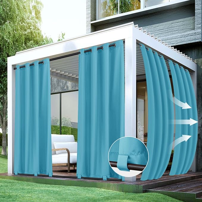 Windproof Outdoor Curtains for Patio Waterproof 4 Pcs 54x84 In Teal | Grommet by HolidayIdeas