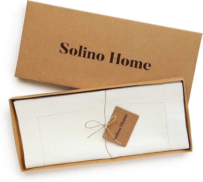 Solino Home Linen Ivory Table Runner 90 Inches Long - 100% Pure Linen Hemstitch 16 x 90 Inch Table Runner for Dining, Spring, Easter - Classic Hemstitch