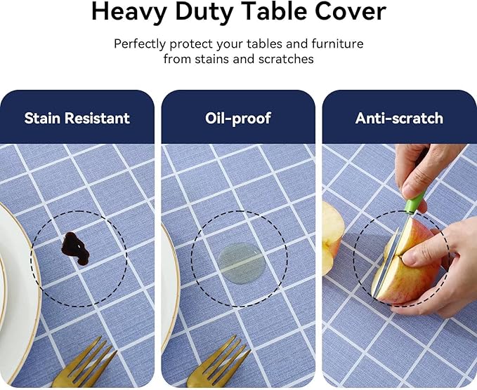 Romanstile Square Vinyl Tablecloth, 100% Waterproof Oil-Proof Checkered Plastic Table Cloth, Heavy Duty Wipeable Table Covers for Dining, Camping, Picnic, Outdoor - 60 x 60 Inch, Blue