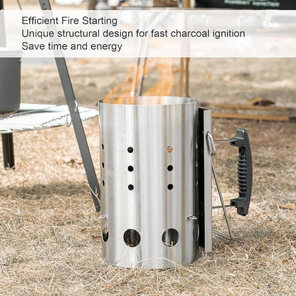 Agatige Charcoal Grill Chimney Starter, Stainless Steel Portable Charcoal Lighter Burner Grill Accessory for Barbecue Camping Picnic