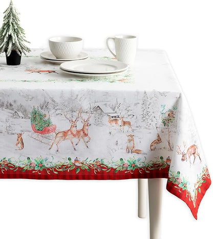Maison d' Hermine Table Cloth Square Table 100% Cotton 54 x 54 Inches Fall Tablecloth Reusable Everyday Use for Thanksgiving Christmas Decorations Dining Farmhouse Party (Christmas Tradition)