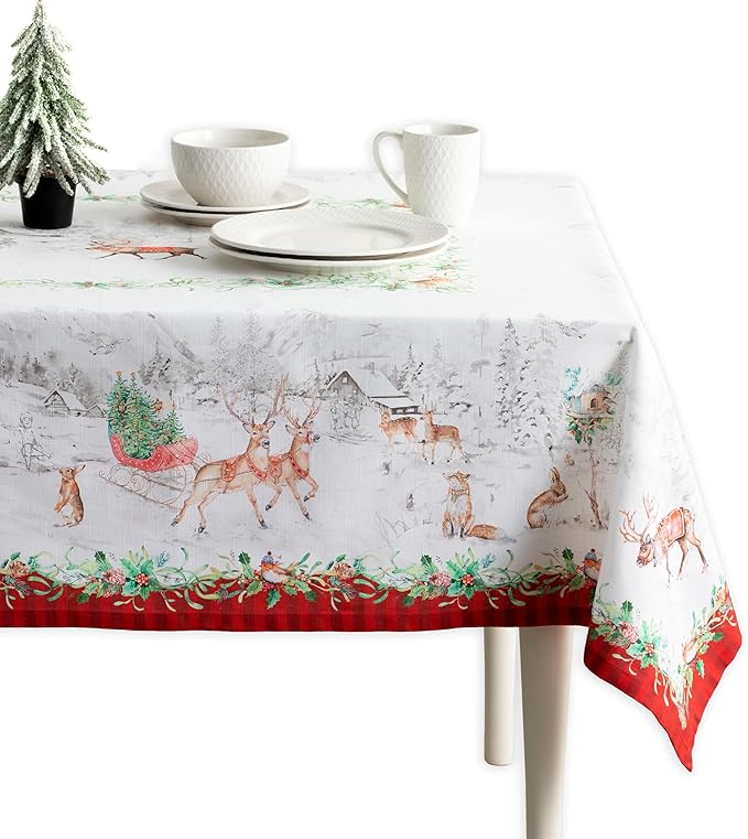 Maison d' Hermine Table Cloth Square Table 100% Cotton 60 x 60 Inches Fall Tablecloth Reusable Everyday Use for Thanksgiving Christmas Decorations Dining Farmhouse Party (Christmas Tradition)
