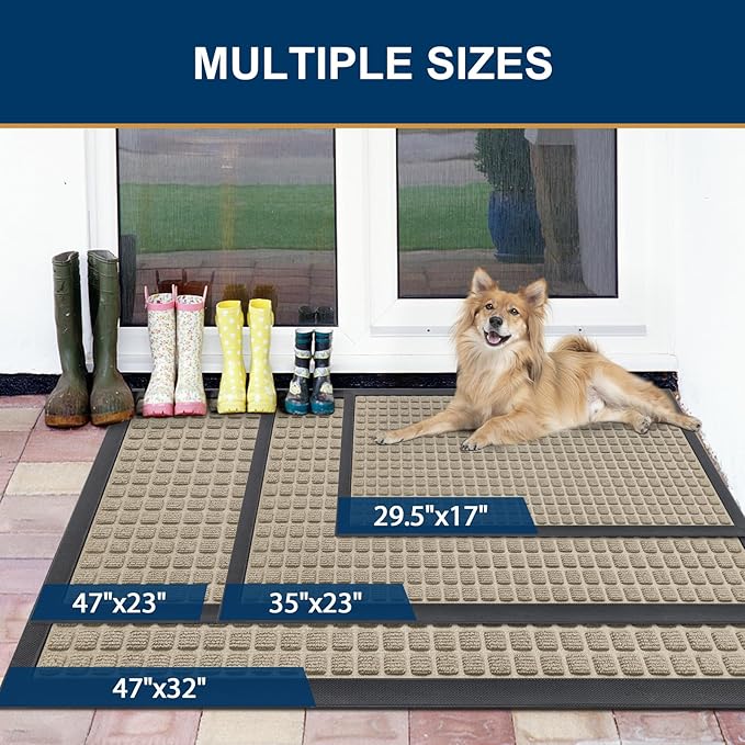 Smiry Front Door Mat Outside Entrance, Heavy Duty Natural Rubber Doormat, Non Slip, Trap Dirt and Moisture, Easy Clean, Low Profile Welcome Floor Mats for Indoor Outdoor Entry, 47x23 Inch, Beige