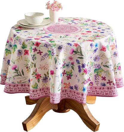 Maison d' Hermine Table Cloth Round Table 100% Cotton 63 Inches Tablecloth Reusable Decorative Everyday Use for Dining Room, Farmhouse, Home, Party, Festive & Wedding Spring Summer - Chardon