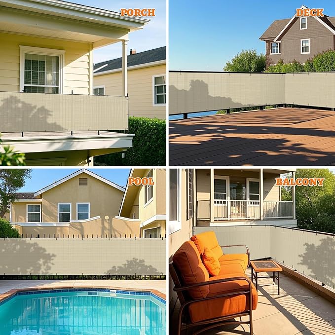 2.5' x 21' Balcony Privacy Screen Fence Cover with Zip Ties Grommets for Apartment Patio Porch Deck Backyard Outdoor (Beige)