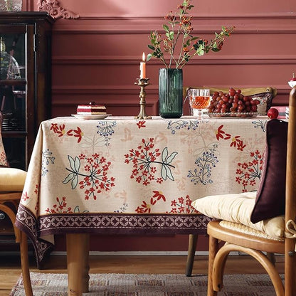 patdrea Designer French Linen Square Table Cloth,Vintage Red Floral Breathable Dacorative Tablecloth,Small Fall Table Cover for Kitchen Dining,Christmas,Holiday,Thanksgiving,67"x67"-Newmari