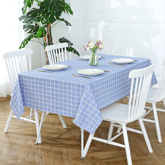 Romanstile Rectangle Vinyl Tablecloth, 100% Waterproof Oil-Proof Checkered Plastic Table Cloth, Heavy Duty Wipeable Table Covers for Dining, Camping, Picnic, Outdoor - 60 x 84 Inch, Blue