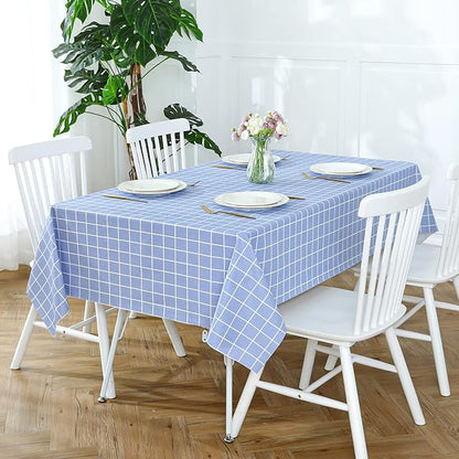 Romanstile Rectangle Vinyl Tablecloth, 100% Waterproof Oil-Proof Checkered Plastic Table Cloth, Heavy Duty Wipeable Table Covers for Dining, Camping, Picnic, Outdoor - 60 x 102 Inch, Blue